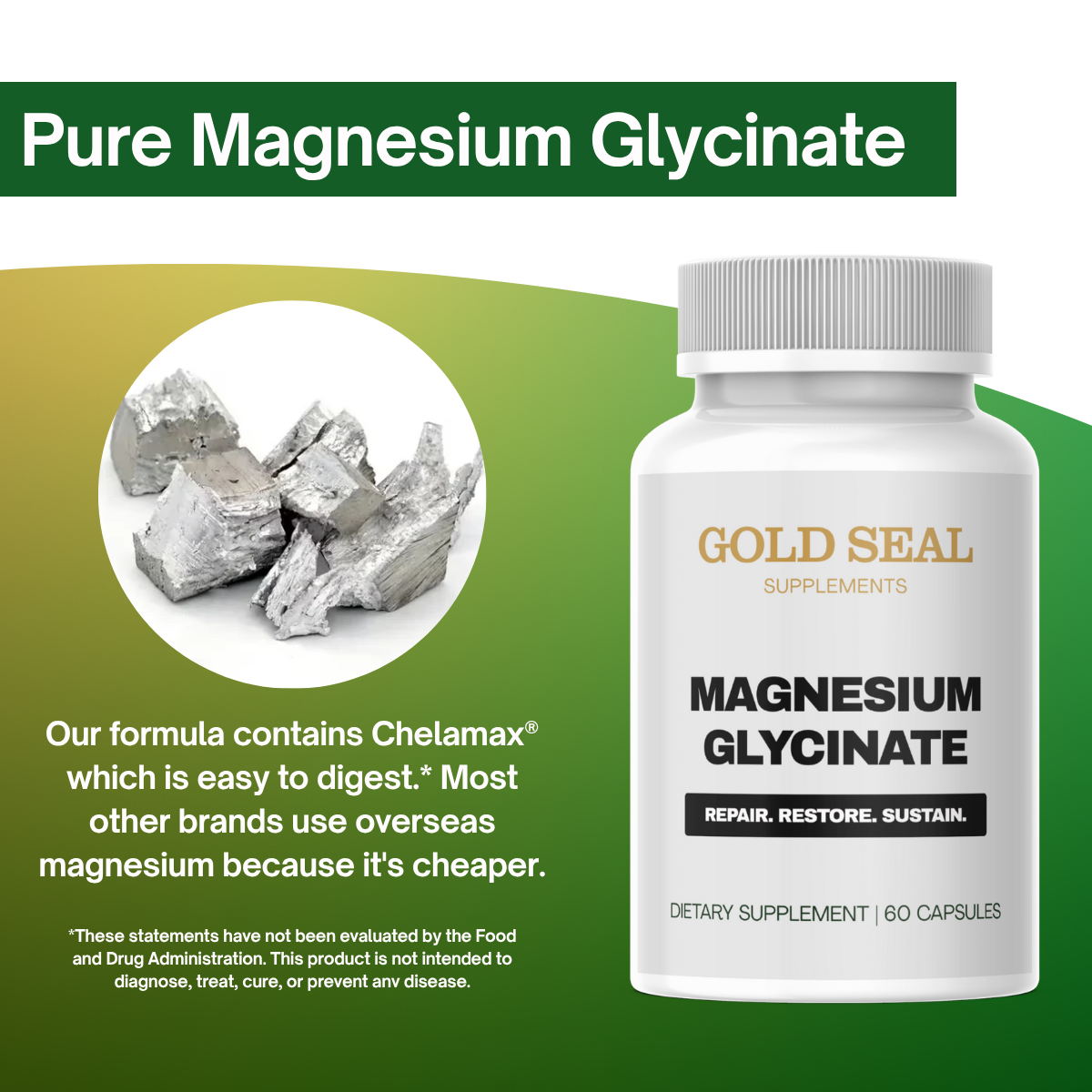 Pure Magnesium Glycinate (4-Pack + 1 Free)